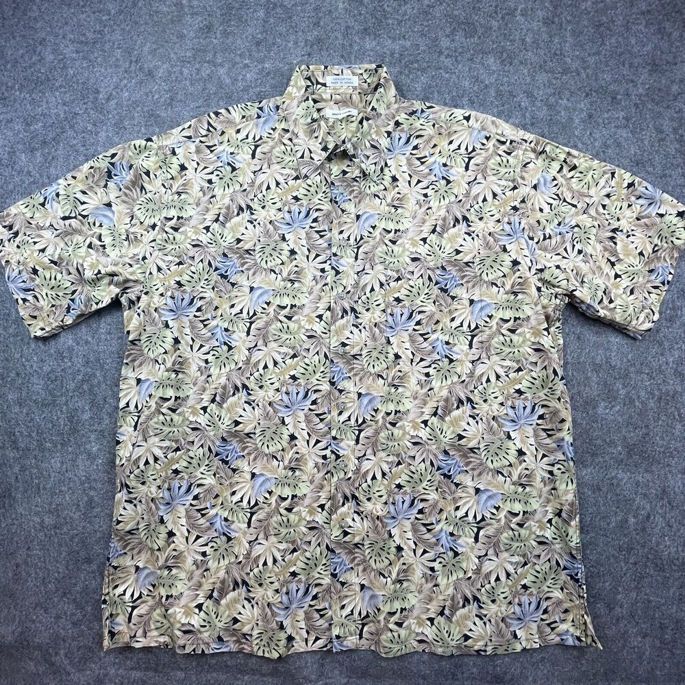 Pierre Cardin Shirt Mens XLT 100% Cotton Muted Hawaiian Palm Tropical Casual